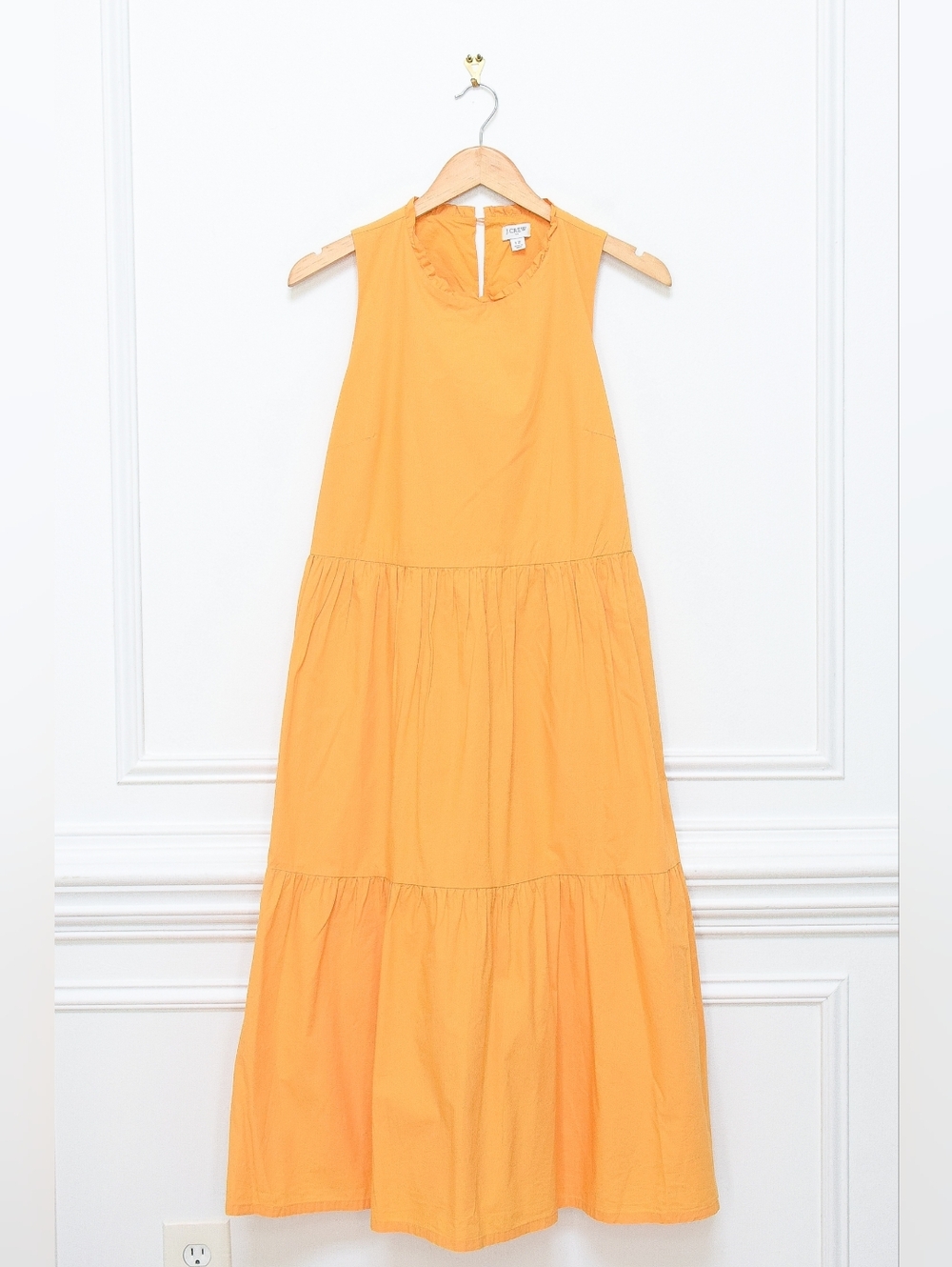 J Crew Tiered Midi Dress Saffron Orange Pockets Cotton Size 12 Boho Cottage - Picture 4 of 11